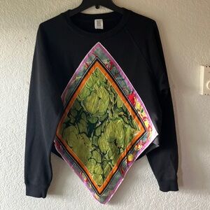 Rosie Assoulin Cotton Blend Black w. Green Reglan Sleeve Crop Sweatshirt women M